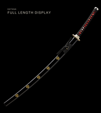 Unsharpened Dragon Plum Katana — Black Kamon Saya, Red-Accent Ito — gallery image 2