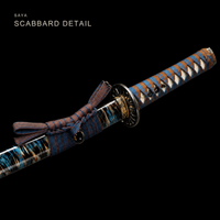 Unsharpened Hira-Zukuri Collector Katana — Black Saya, Blue-Brown Ito, Iron Mounts — gallery image 2