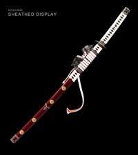 Unsharpened Collector Tachi — Red Saya with Gold Kamon, White Ito — gallery image 2