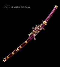 Unsharpened Purple Cloud Tachi — Mirror-Polished 1060, Burgundy Kamon Saya — gallery image 2