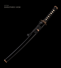 Unsharpened Patterned-Steel Collector Katana — Clay-Tempered, Aged Copper Fittings — gallery image 2