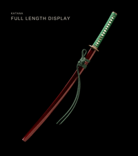 Unsharpened Karakusa Katana — Clay-Tempered T1095, Wine Saya, Green Ito — gallery image 2