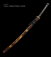 Unsharpened Hand-Painted Saya Katana — Sanmai Folded Steel, Gold Chrysanthemum — gallery image 2