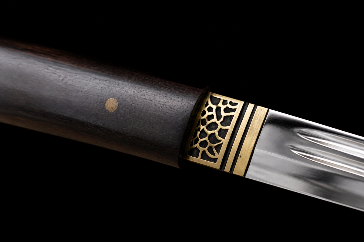 Ebony Tanto — U-no-kubi Blade, Pierced Brass Fuchi