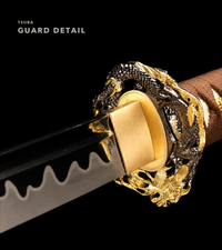 Unsharpened Twin Cloud-Dragon Relief Collector Katana — 5160 Steel, Slim Saya — gallery image 3