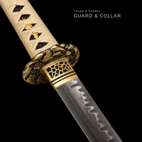 Unsharpened Chrysanthemum-Tsuba Collector Katana — Clay-Tempered T10, Lacquered Saya — gallery image 3