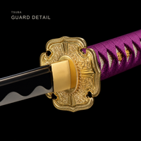Unsharpened Purple Cloud Tachi — Mirror-Polished 1060, Burgundy Kamon Saya — gallery image 3