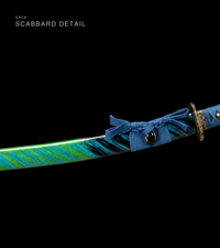 Unsharpened Compact Collector Wakizashi — Teal Streaked Saya, Blue Ito — gallery image 3