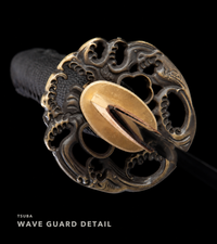 Unsharpened Twin-Fish Wave Collector Katana — 1065 Steel, Piano-Lacquer Saya — gallery image 3