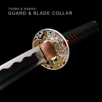 Unsharpened Dragon Plum Katana — Black Kamon Saya, Red-Accent Ito — gallery image 3