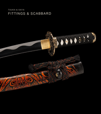 Unsharpened Daisho Set — Mirror-Polished 5160, Carved Red-and-Black Saya — gallery image 3
