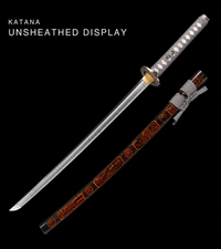 Unsharpened T10 Clay-Tempered Collector Katana — Grey Ito, Russet Carved Saya — gallery image 1