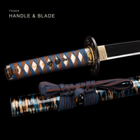 Unsharpened Hira-Zukuri Collector Katana — Black Saya, Blue-Brown Ito, Iron Mounts — gallery image 3