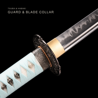 Unsharpened Deep-Curve Tachi — Clay-Tempered T10, Powder-Blue Ito, Kamon Saya — gallery image 3