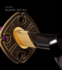 Unsharpened Patterned-Steel Collector Katana — Purple Ito, Gold-Fleck Saya — gallery image 3