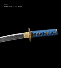Unsharpened Compact Collector Wakizashi — Teal Streaked Saya, Blue Ito — gallery image 4