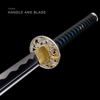 Unsharpened Ocean Dragon Katana — Teal Cloud Saya, Silver Wave Tsuba — gallery image 4