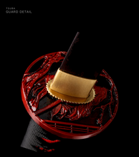 Unsharpened Patterned-Steel Collector Katana — Black Ito, Red Carved Saya — gallery image 5