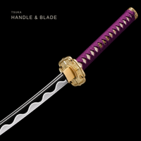Unsharpened Purple Cloud Tachi — Mirror-Polished 1060, Burgundy Kamon Saya — gallery image 4