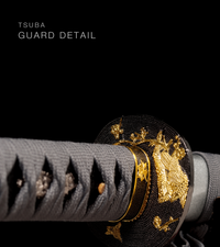 Unsharpened Blackened Collector Katana — Grey Ito, Silver-White Saya — gallery image 5