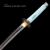 Unsharpened Deep-Curve Tachi — Clay-Tempered T10, Powder-Blue Ito, Kamon Saya — gallery image 4