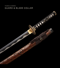Unsharpened Daisho Set — Mirror-Polished 5160, Carved Red-and-Black Saya — gallery image 4
