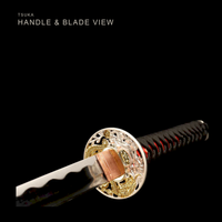 Unsharpened Dragon Plum Katana — Black Kamon Saya, Red-Accent Ito — gallery image 4