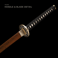 Unsharpened Hand-Painted Saya Katana — Sanmai Folded Steel, Gold Chrysanthemum — gallery image 4