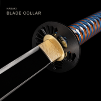 Unsharpened Hira-Zukuri Collector Katana — Black Saya, Blue-Brown Ito, Iron Mounts — gallery image 4