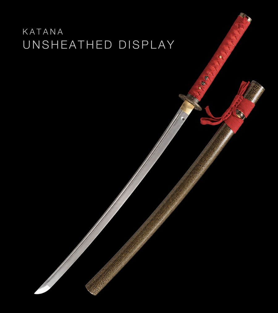 Unsharpened Katana — Red Ito, Gold Rayskin-Texture Saya