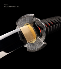 Unsharpened 1065 Collector Wakizashi — Carved Dragon Saya, Black and Red Ito — gallery image 4