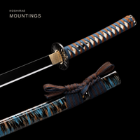 Unsharpened Hira-Zukuri Collector Katana — Black Saya, Blue-Brown Ito, Iron Mounts — gallery image 5