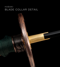 Unsharpened Blackened Collector Katana — Green Ito, Black Rayskin Saya — gallery image 5