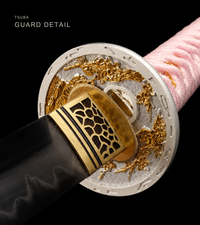 Unsharpened Pink Collector Katana — Pink Saya and Ito, Gold Openwork Tsuba — gallery image 3