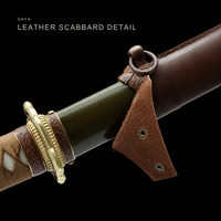Unsharpened Folded Steel Collector Type 98 Sword — Tan Ito, Brown Leather Saya — gallery image 5