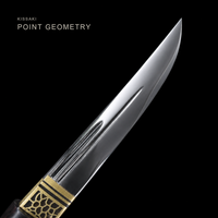 Unsharpened Ebony Tanto — U-no-kubi Profile, Pierced Brass Fuchi — gallery image 5