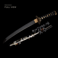 Unsharpened Plum Blossom Wakizashi — Sanmai T1095, Patterned Steel, Copper Fittings — gallery image 5