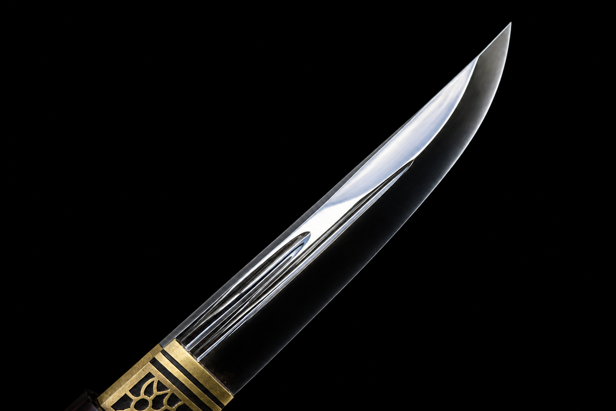 Ebony Tanto — U-no-kubi Blade, Pierced Brass Fuchi
