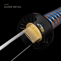Unsharpened Hira-Zukuri Collector Katana — Black Saya, Blue-Brown Ito, Iron Mounts — gallery image 6