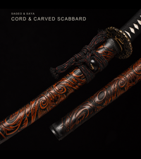Unsharpened Daisho Set — Mirror-Polished 5160, Carved Red-and-Black Saya — gallery image 5