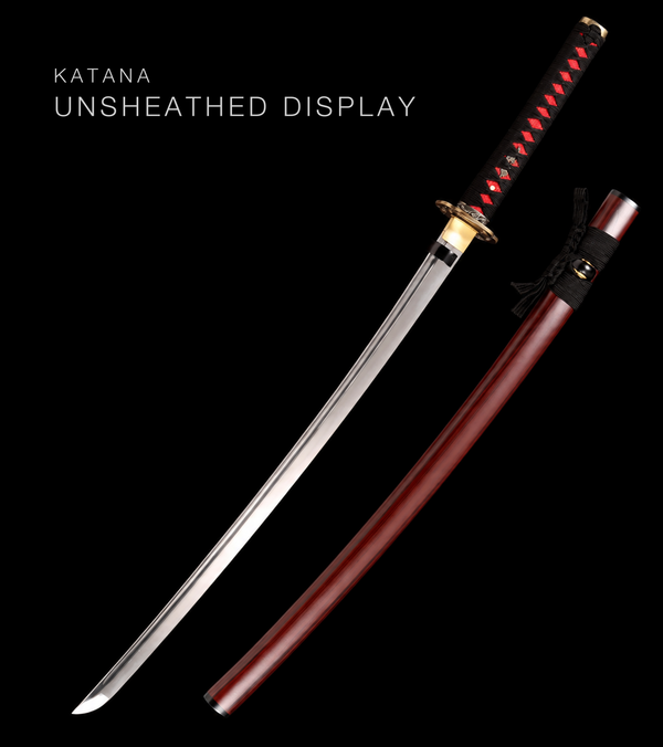 Unsharpened Katana — Black Ito, Burgundy Lacquered Saya