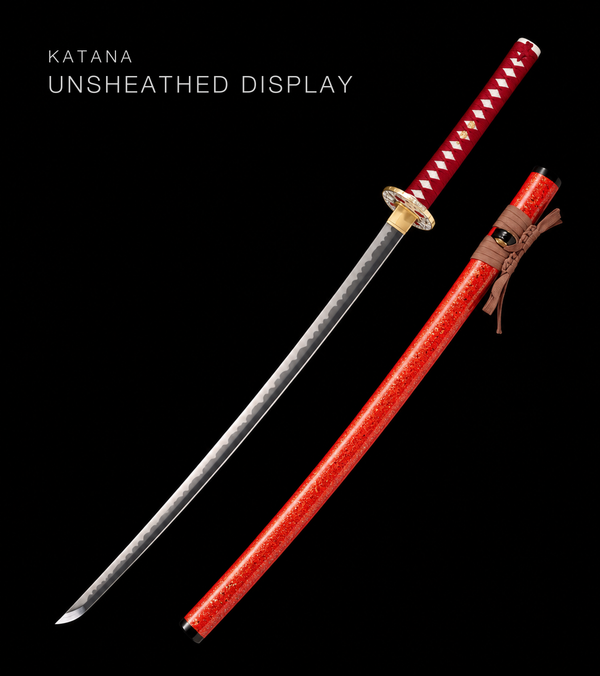 Blackened Katana — Red Metallic Saya · Unsharpened