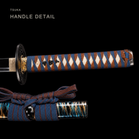 Unsharpened Hira-Zukuri Collector Katana — Black Saya, Blue-Brown Ito, Iron Mounts — gallery image 7