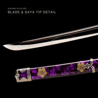 Unsharpened Angled-Tsuka Katana — Mirror-Polished 5160, Plum-Pattern Saya — gallery image 6