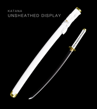 Unsharpened Black-Finish Anime Collector Katana — White Ito, White Lacquered Saya — gallery image 8