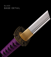 Unsharpened Patterned-Steel Collector Katana — Purple Ito, Gold-Fleck Saya — gallery image 5