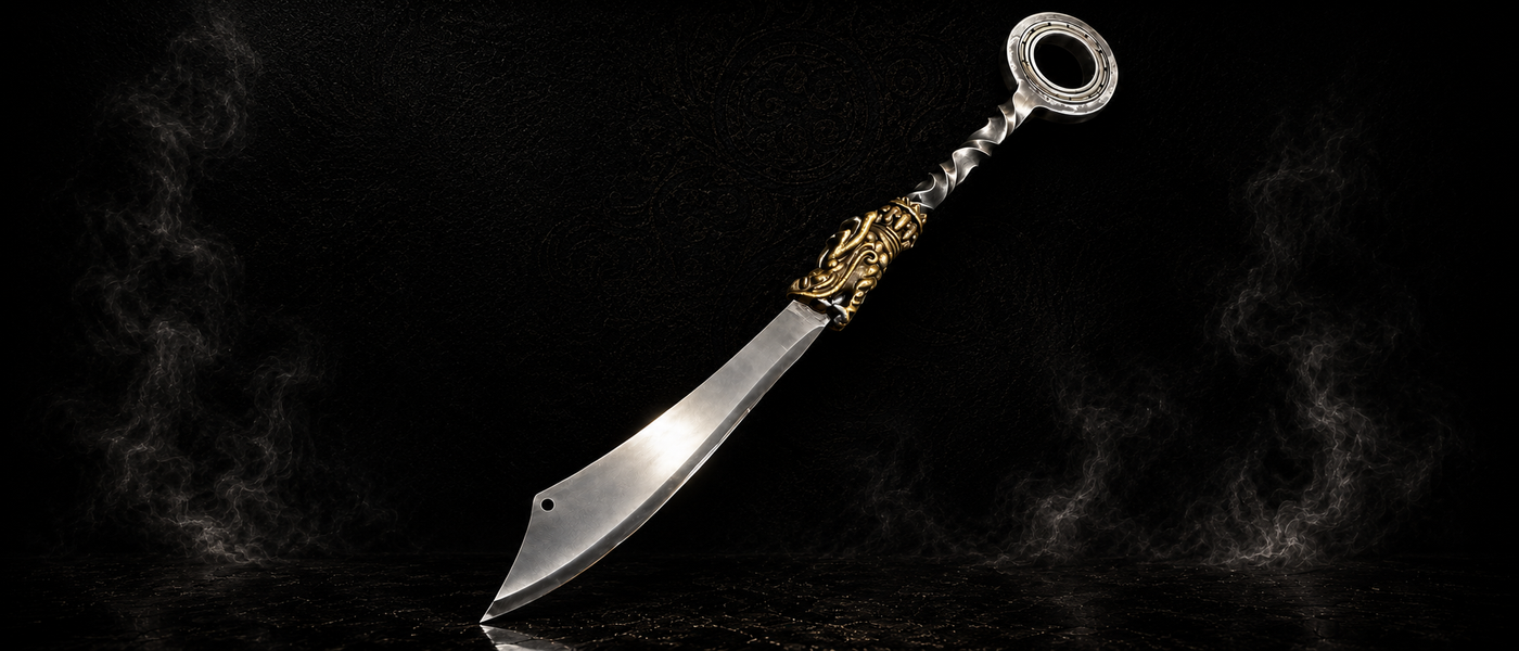 Tenglong Dragon Ring-Pommel Miniature Dao - lifestyle shot - MythArc collectible