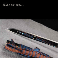 Unsharpened Hira-Zukuri Collector Katana — Black Saya, Blue-Brown Ito, Iron Mounts — gallery image 8