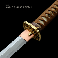 Unsharpened Folded Steel Collector Type 98 Sword — Tan Ito, Brown Leather Saya — gallery image 8