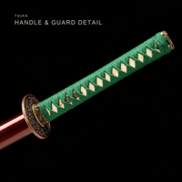 Unsharpened Karakusa Katana — Clay-Tempered T1095, Wine Saya, Green Ito — gallery image 8
